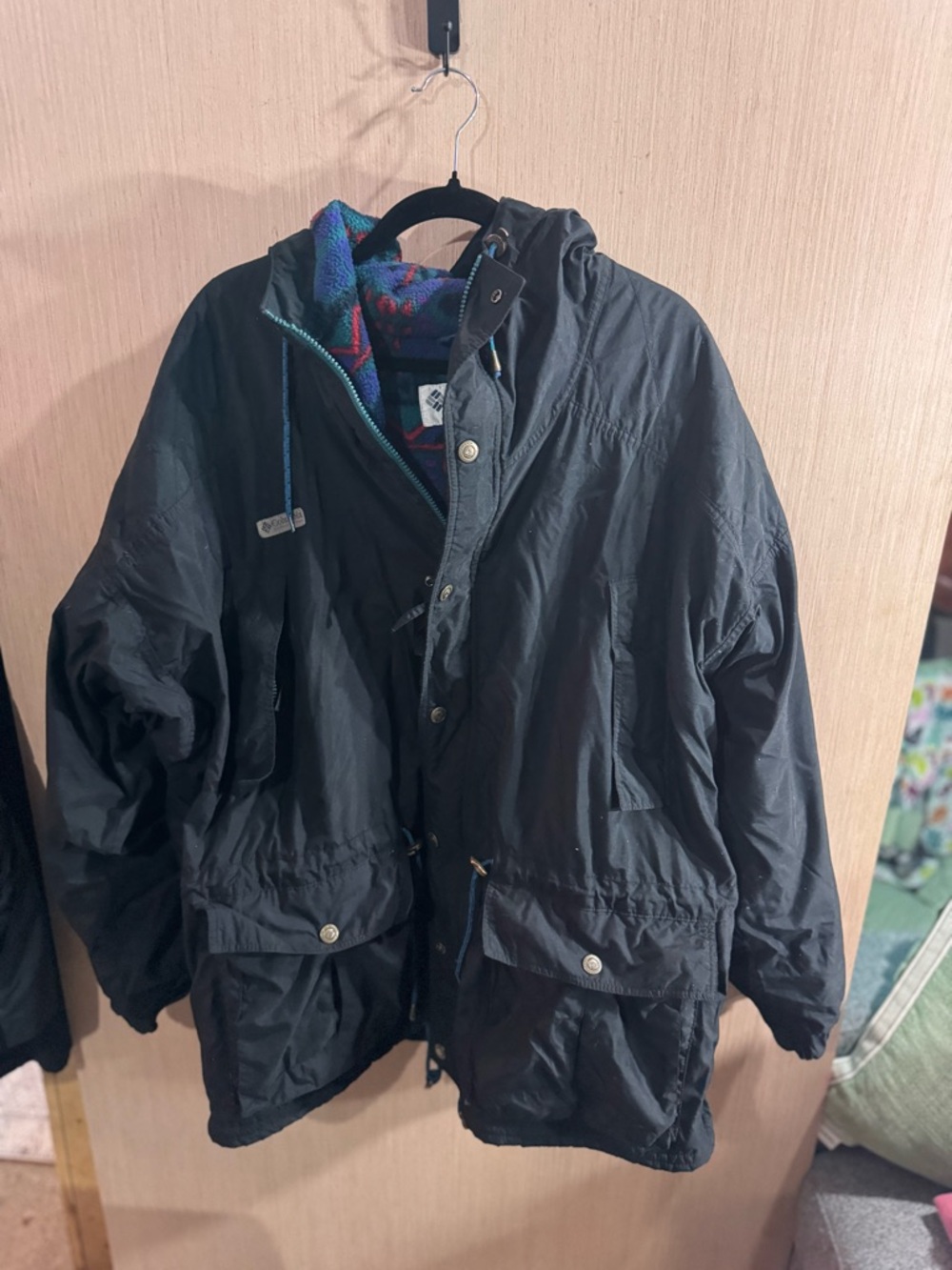 Men's Columbia Vintage Black Hooded Parka Jacket - Fleece Lined Size XL